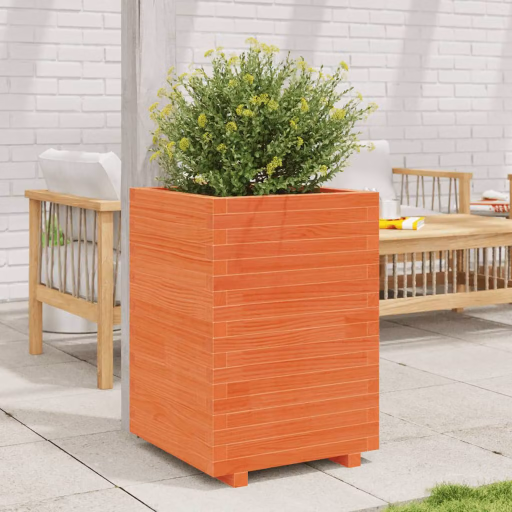 Fioriera da giardino vidaXL in legno massello di pino, colore marrone, L/P/H: 50 x 50 x 72,5 cm