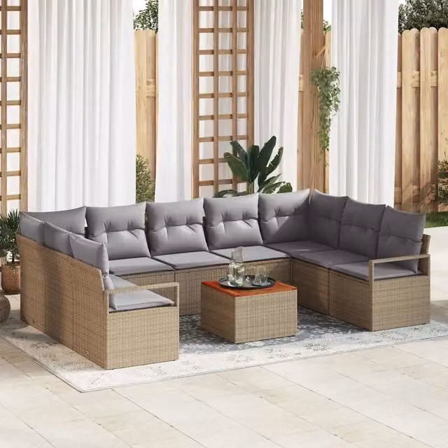Set Divano da Giardino 10 pz Beige polyrattan 3347749