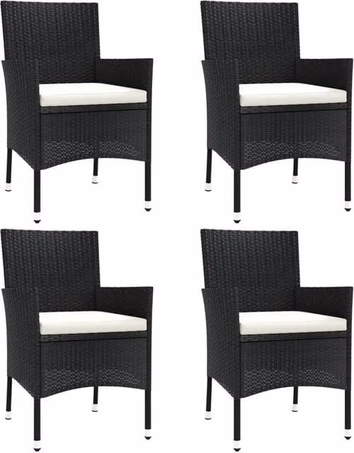 Sedie da Giardino con Cuscini 4 pz | Sedie da Esterno in Polyrattan Nere