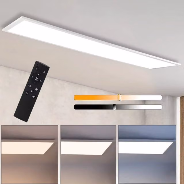 ZMH Lampada da soffitto LED di design bianca con dimmer e telecomando, L: 120 cm – 1