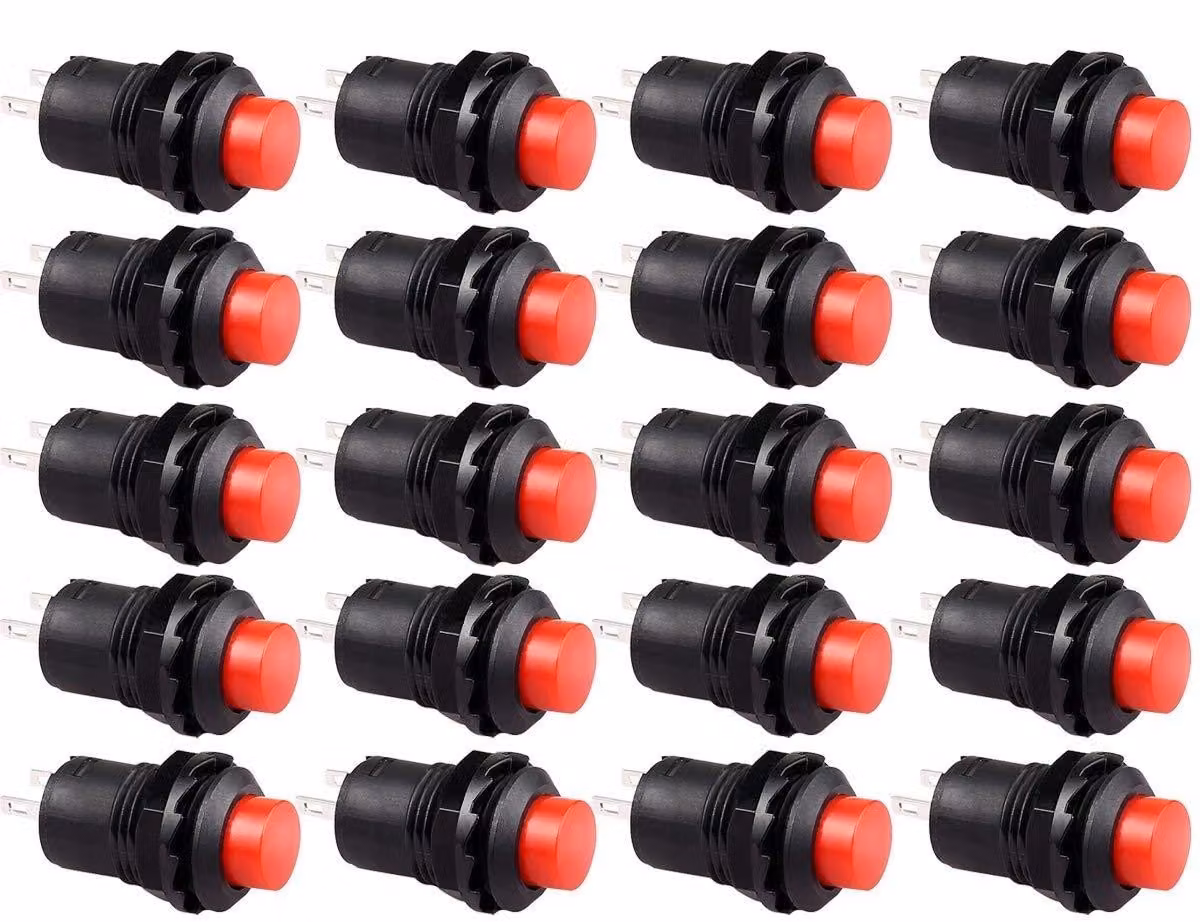 20 interruttori a pulsante SPST (a un polo e a un contatto), autobloccanti, 250V/1,5A, 125V/3A, colore rosso