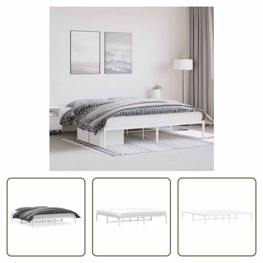 The Living Store Rete da letto in metallo bianco 200x200 cm