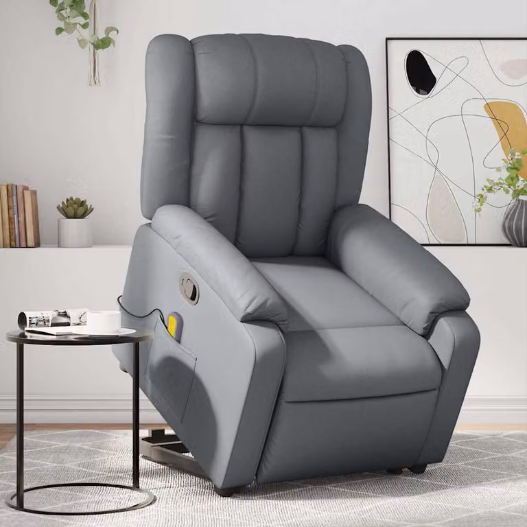 vidaXL Poltrona Alzapersona Reclinabile con Assistenza Elettrica in Similpelle Grigia