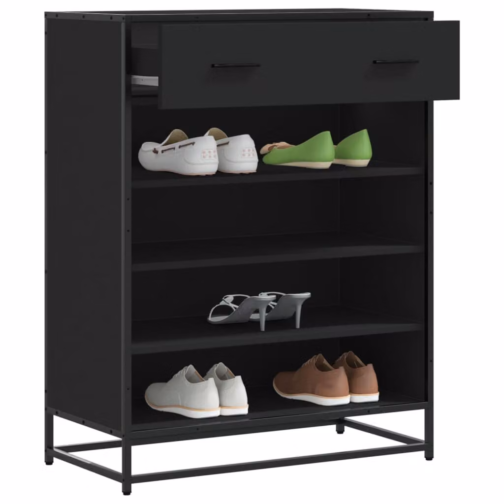 Scarpiera nera vidaXL con ante a battente in metallo e MDF, L 75 x P 38 x H 97,5 cm