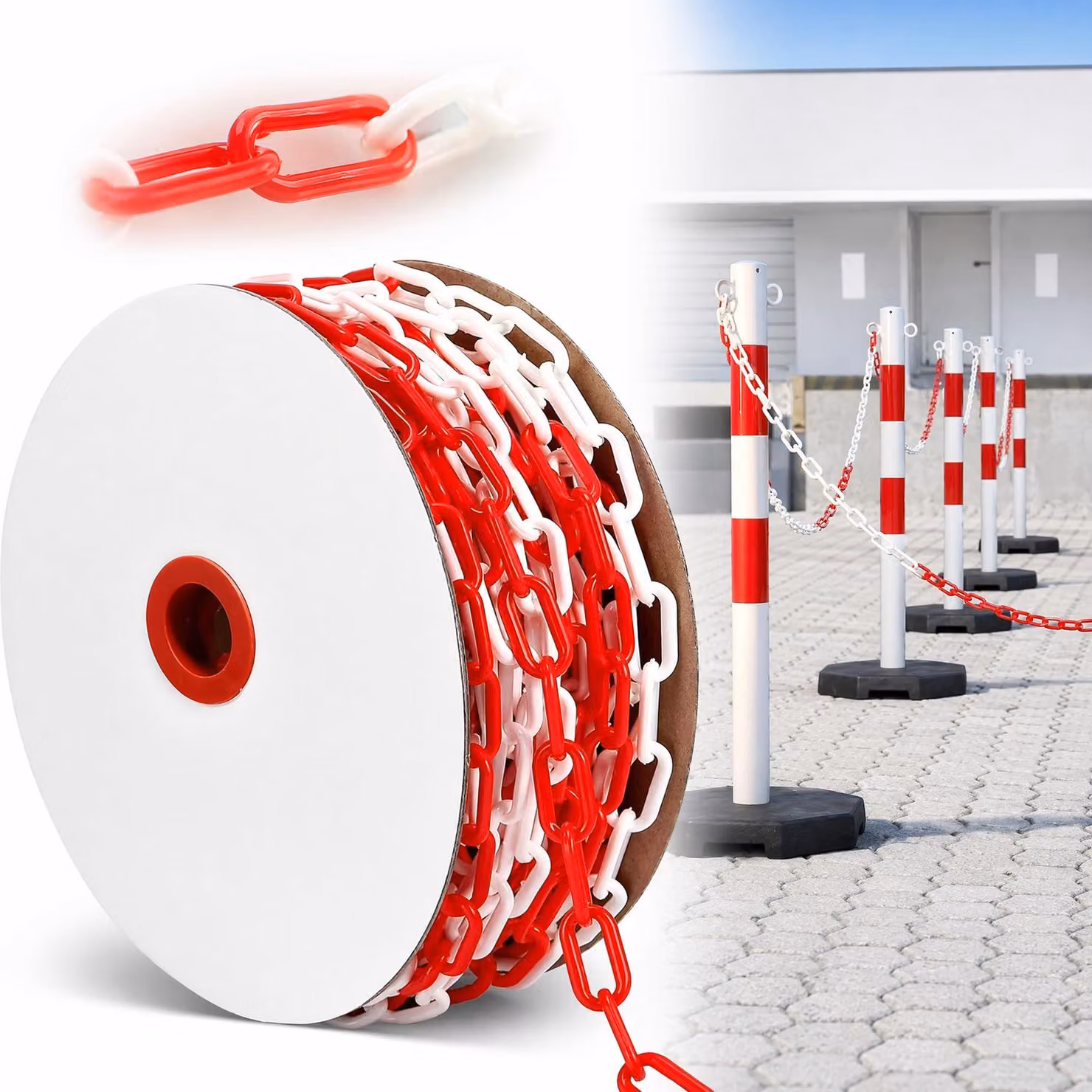 Catena di delimitazione rosso e bianco, in plastica, lunghezza 25 metri, diametro 6 mm, ideale per ingressi e garage