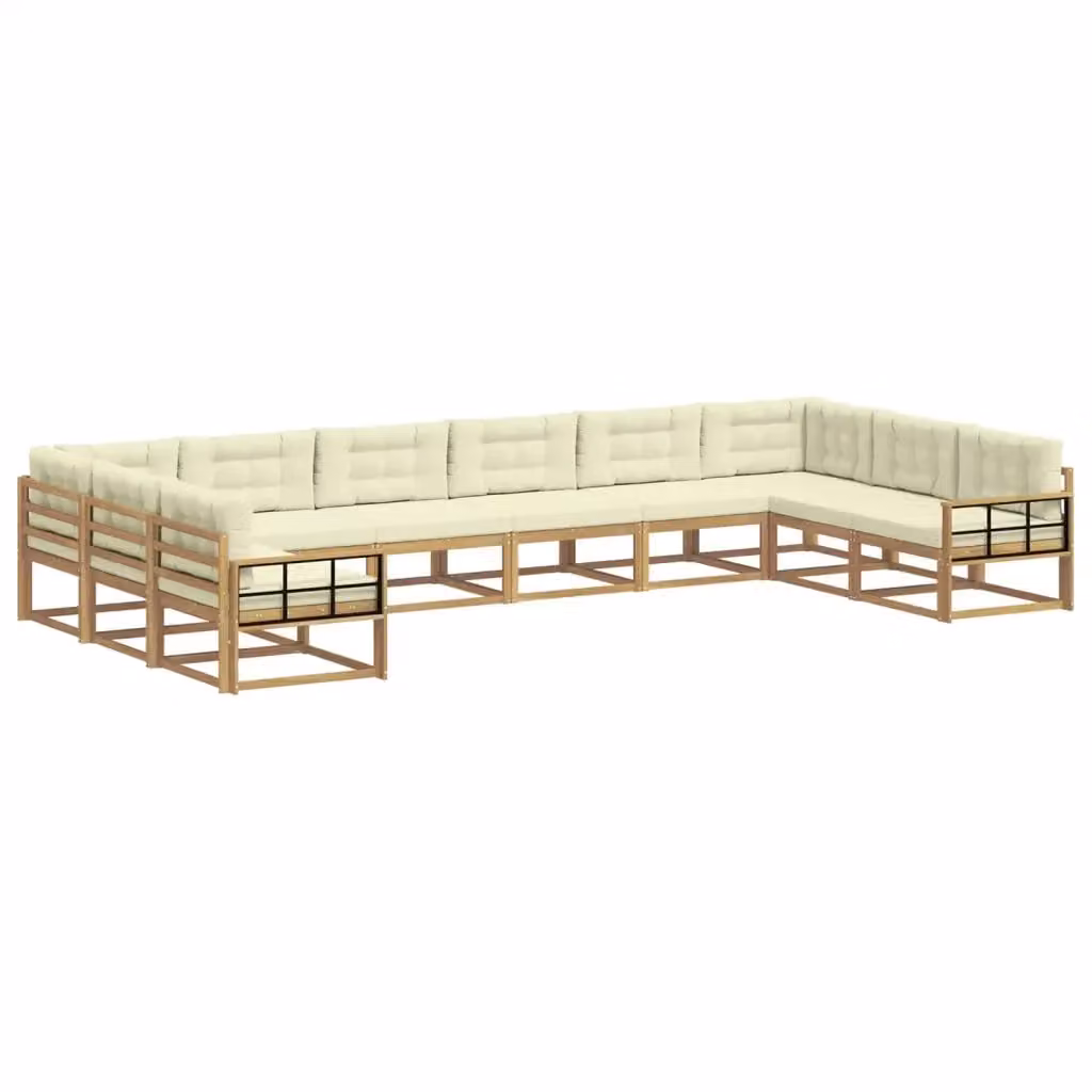 Set di divani da esterno a forma di U vidaXL in legno di acacia con cuscini Bianco e Beige – 2