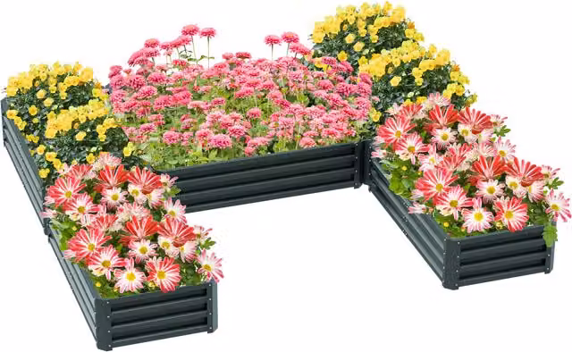 Set di 5 fioriere modulari quadrate Outsunny in acciaio per orto e giardino, disponibili in verde o nero