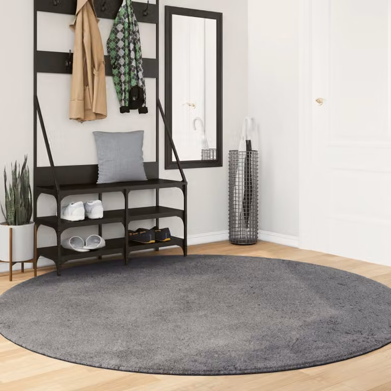 Tappeto rotondo a pelo corto vidaXL HUARTE in poliestere, lavabile e antiscivolo, colore antracite, Ø 200 cm