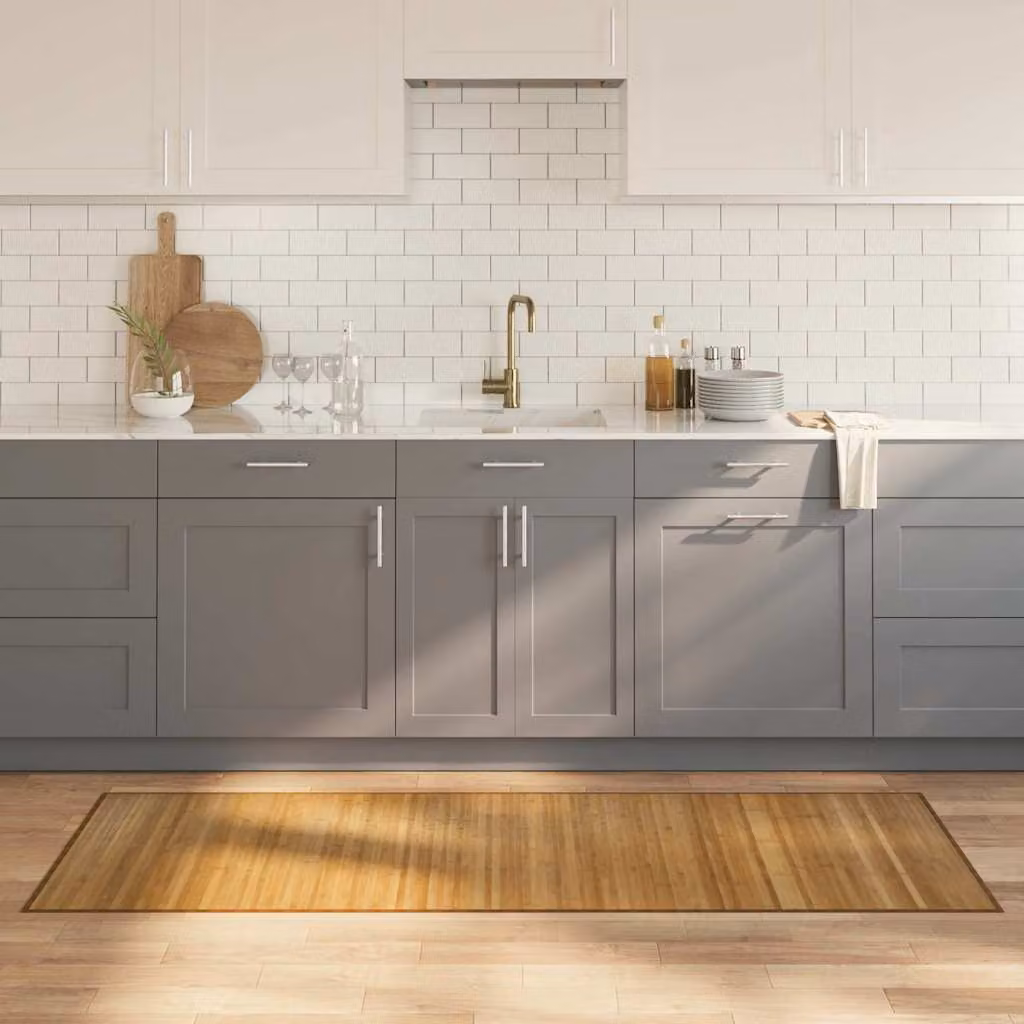 Tappeto rettangolare moderno vidaXL in bambù e polipropilene effetto legno, beige e marrone, L 70 cm x P 200 cm