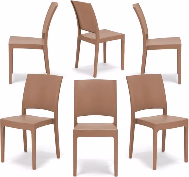 Set di 6 sedie impilabili FLORA Redokasa in polipropilene, design moderno resistente ai raggi UV, colore Terracotta