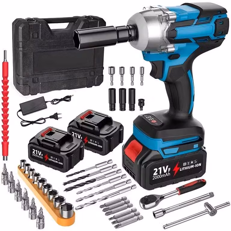 Avvitatore a impulsi a batteria da 21V - Avvitatore a impulsi senza fili - Motore brushless - Coppia di 380 Nm - Attacco quadrato da 1,27 cm (1/2 pollice) - 2 batterie