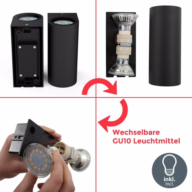 LED Illuminazione da esterno Applique da parete IP44 Faretto da parete Bagno GU10 NERO