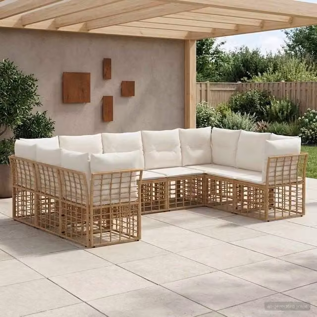 Set di divani da esterno 9-Posti Naturale e Bianco Crema 3437550