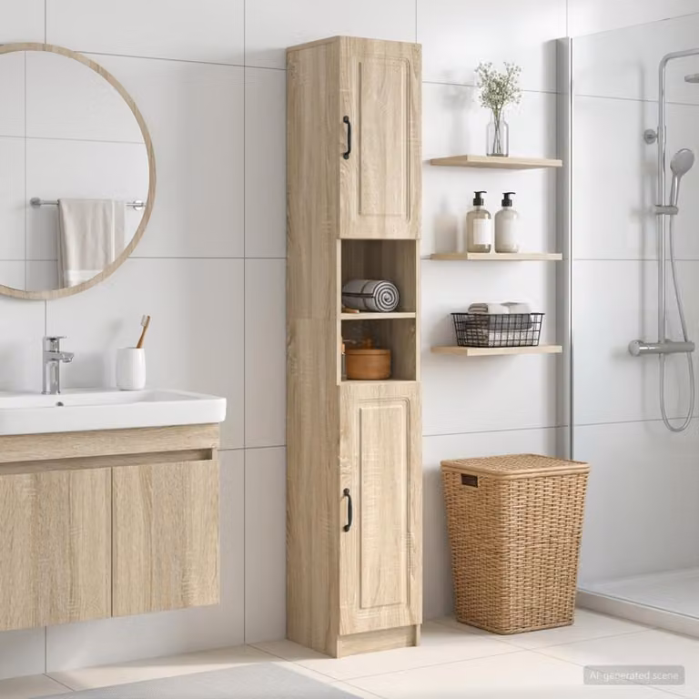 Armadio da bagno vidaXL UTRECHT con ripiano aperto e ante a battente, Rovere Sonoma, marrone