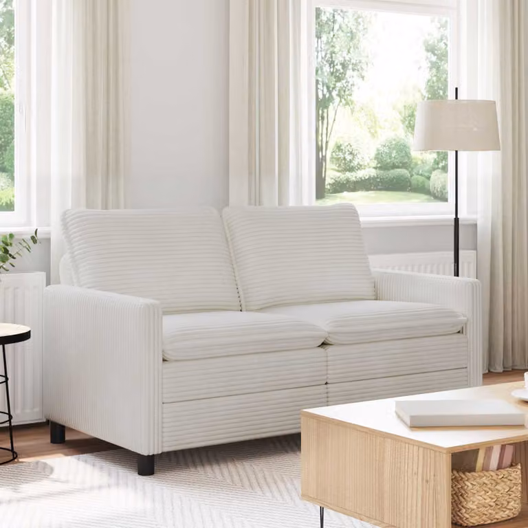 Divano moderno vidaXL in tessuto beige con struttura in metallo e coperture rimovibili L: 156 cm, P: 81 cm, H: 87,5 cm