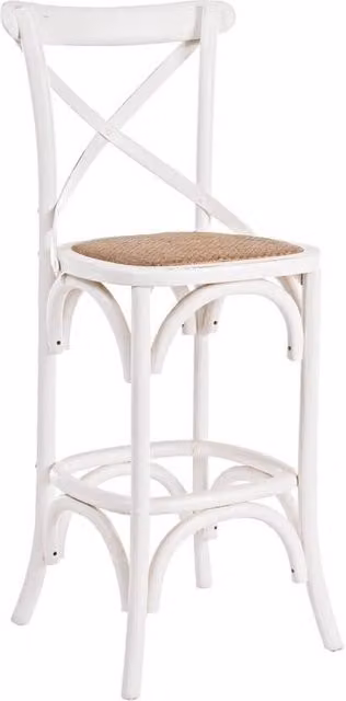 Sgabello da bar in legno di olmo con seduta in rattan naturale - CROSS