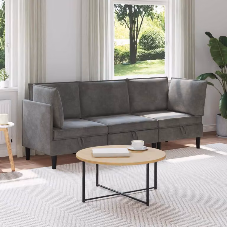 Set di mobili per il soggiorno vidaXL in velluto grigio, design moderno a L, 3 pezzi