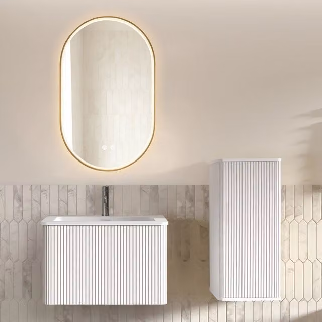 Set mobile bagno con lavabo e specchio led ¨C Minimal ¨C bianco, 60cm, sospeso
