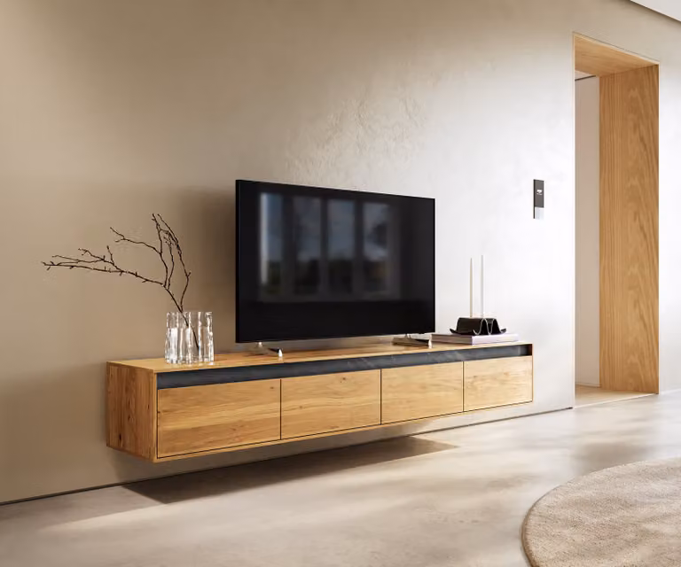DELIFE Mobile basso di design Stonegrace 200 cm, rovere naturale e ardesia, 4 cassetti, design sospeso
