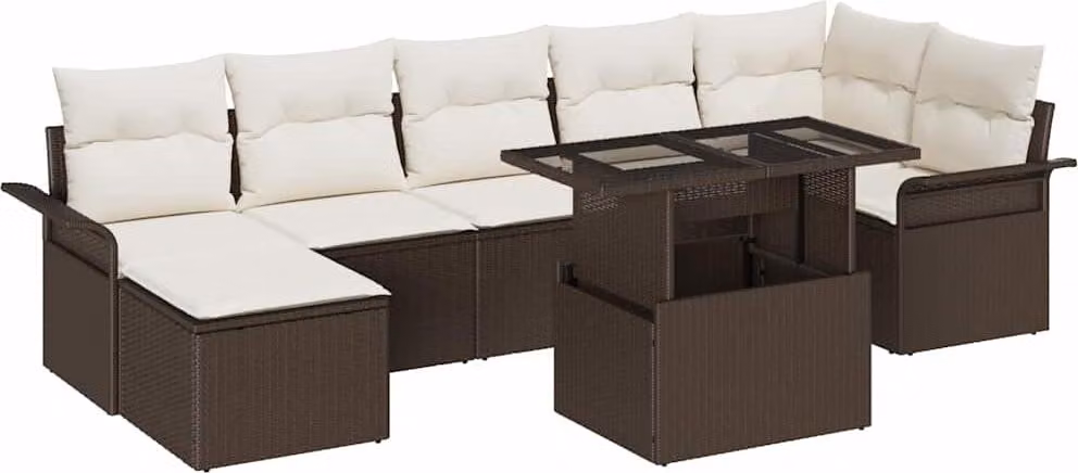 Set Divano da Giardino con cuscino 8 pcs Marrone Poly Rattan