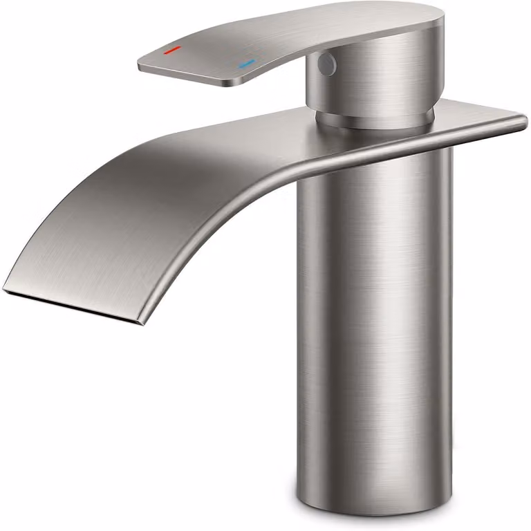 Rubinetto da bagno in acciaio inossidabile, modello cascata, per lavabo. Miscelatore monocomando. Altezza del beccuccio: 80 mm