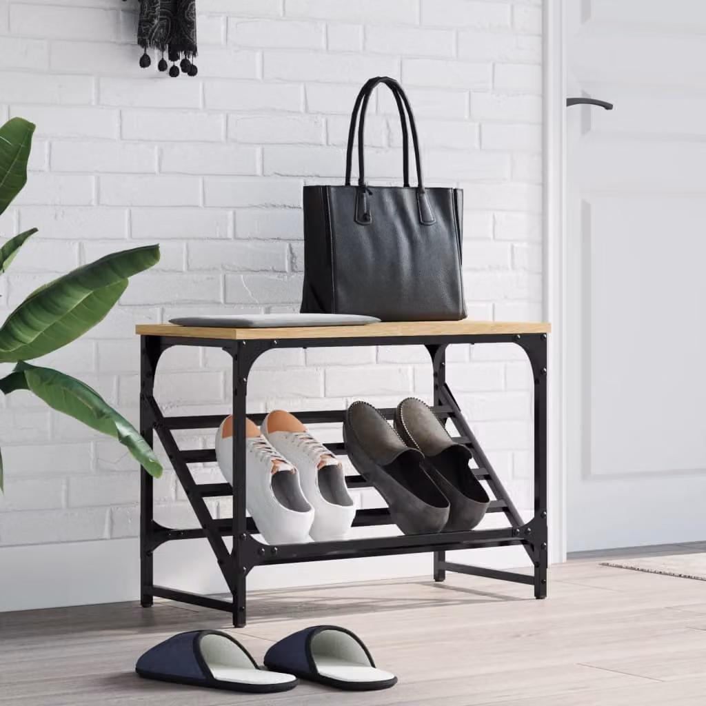 Scarpiera vidaXL in Rovere e Metallo, Colore Marrone e Nero, L 60 x P 30 x H 45 cm