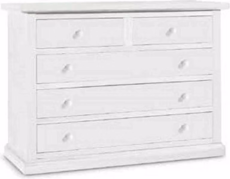 Milani Home - comò in legno massello 122 x 55 x 90 cm, bianco, 5 cassetti