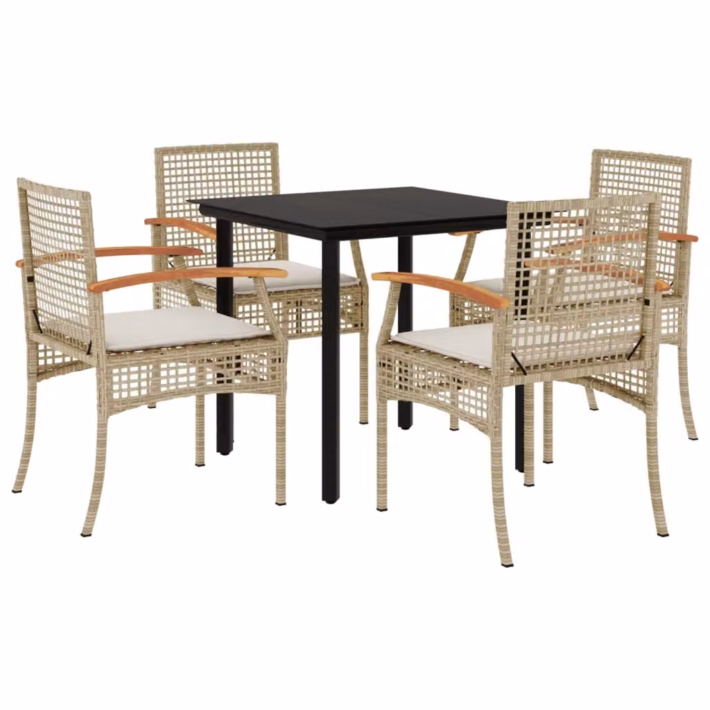 Set da Pranzo da Giardino 5 pz con Cuscini Beige in Polyrattan