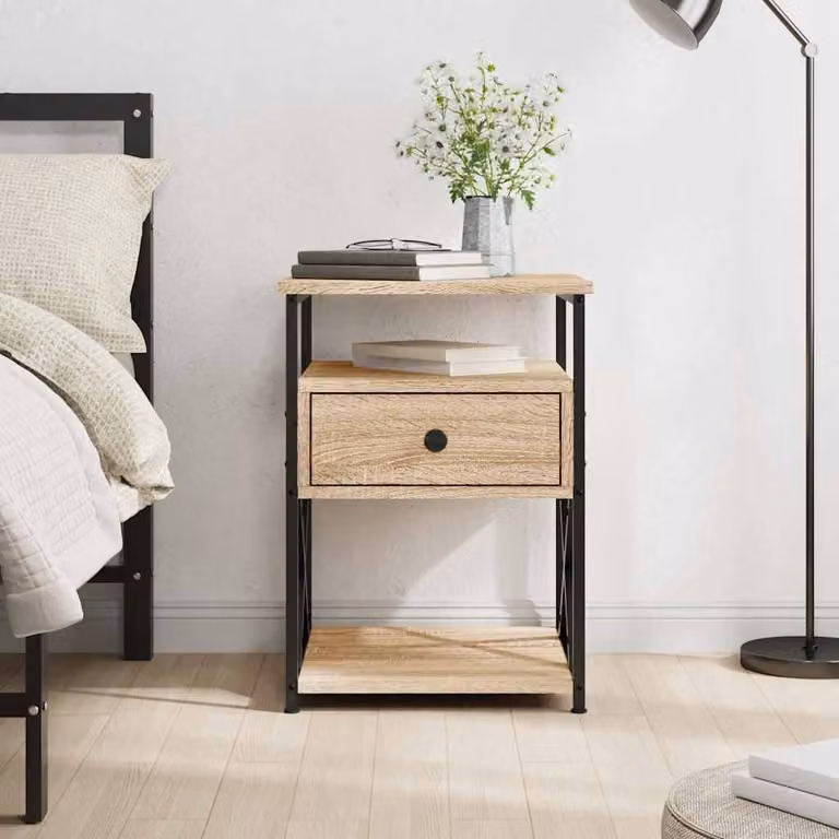 Comodino vidaXL in Rovere Sonoma e Legno Multistrato, Colore Marrone/Beige, L 40 cm x P 42 cm x H 55 cm