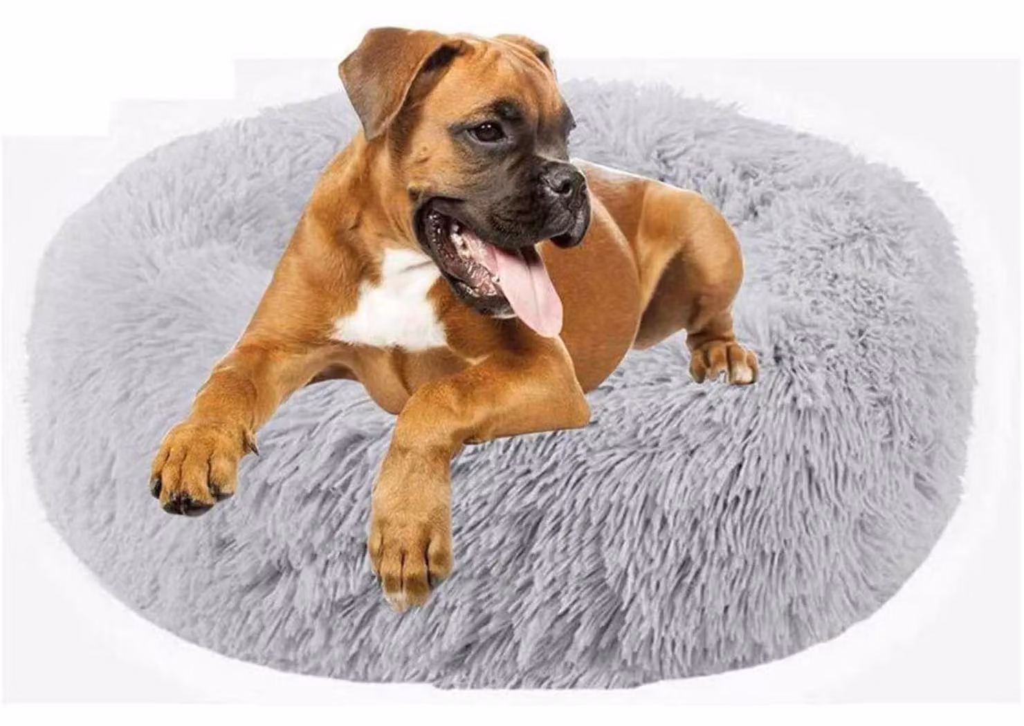Cuccia per animali domestici a forma di ciambella, auto-riscaldante, traspirante, in peluche, colore grigio chiaro, dimensioni 110 cm