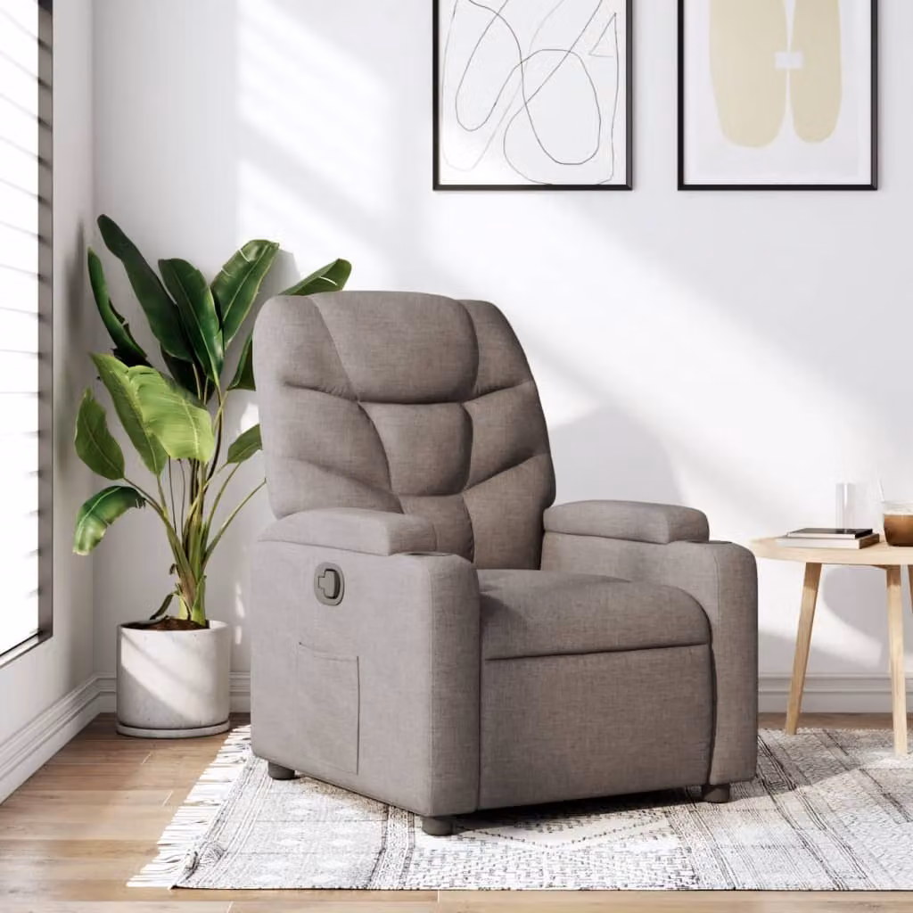 vidaXL Poltrona Reclinabile Relax in Tessuto con Braccioli, Colore Beige/Grigio