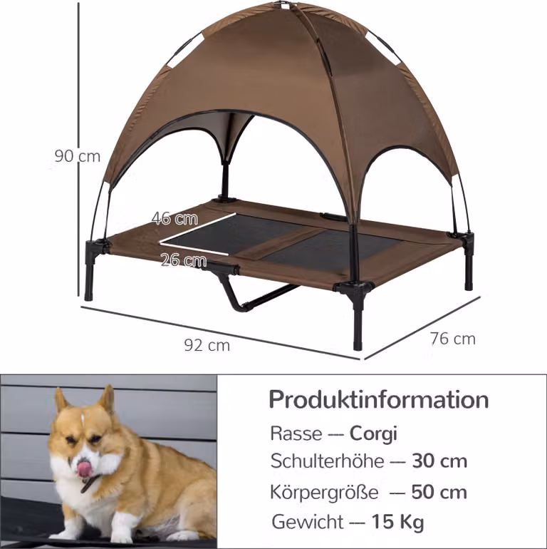 PawHut Lettino per animali domestici con baldacchino Lettino rialzato per cani Lettino per cani da esterno Colore caffè