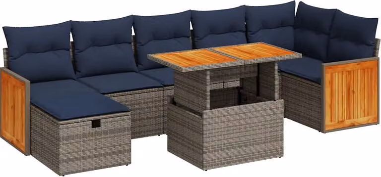 Set Divani Giardino 8 pz con Cuscini Grigio Polyrattan Acacia