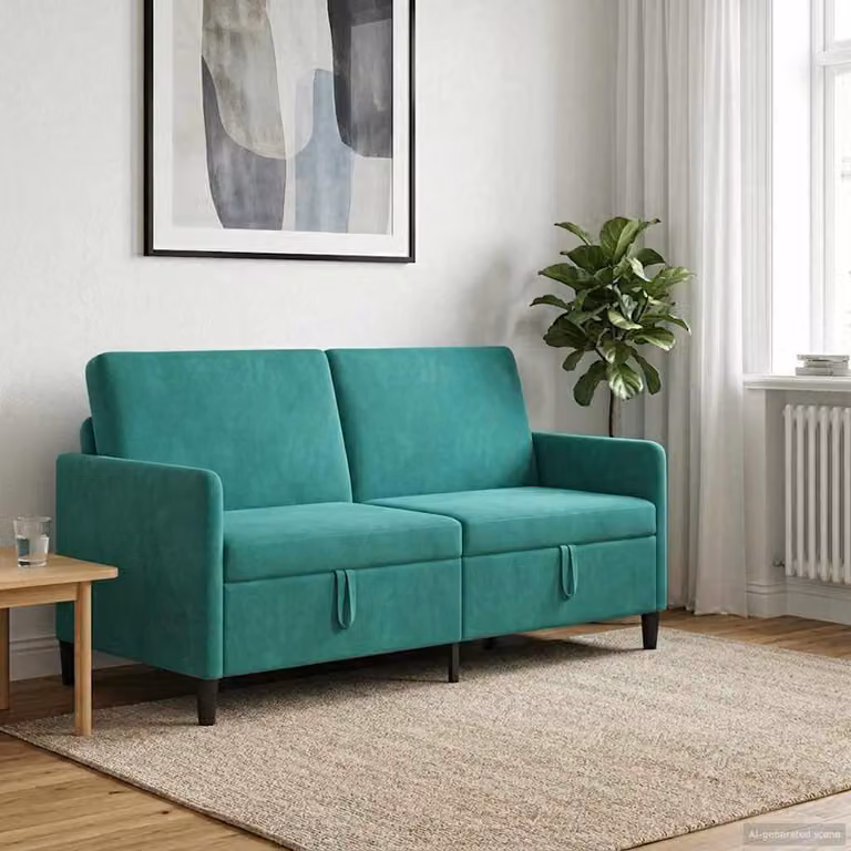 Divano moderno vidaXL con contenitore e seduta sollevabile, colore turchese e nero, L: 172 cm, P: 78 cm, H: 87 cm