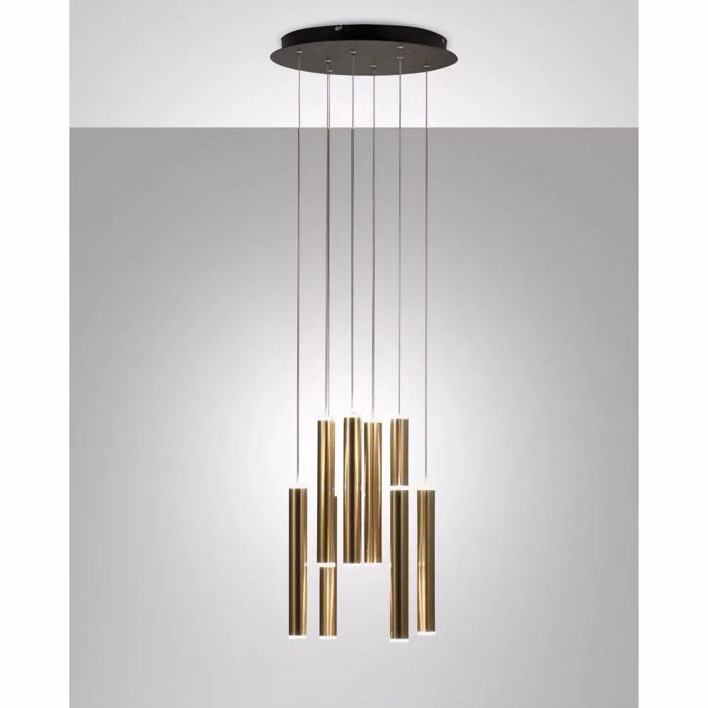 Lampada a sospensione circolare Prado Fabas Luce con 8 luci LED da 52W dimmerabile in metallo disponibile in oro, bianco o nero – 2