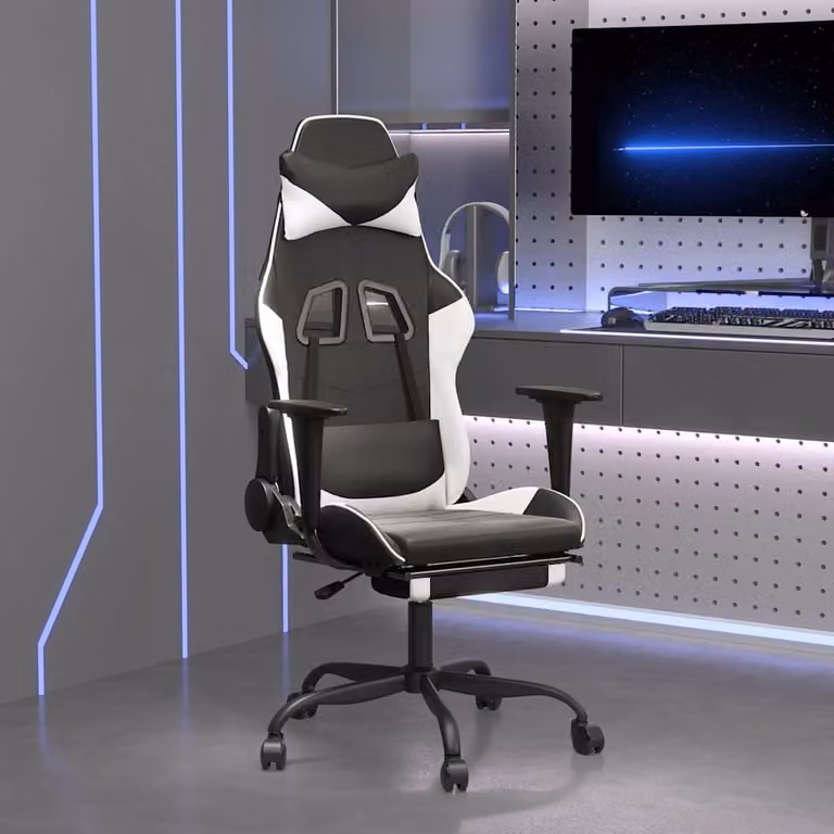 Sedia da Gaming vidaXL in Similpelle con Poggiapiedi, Colore Nero e Bianco