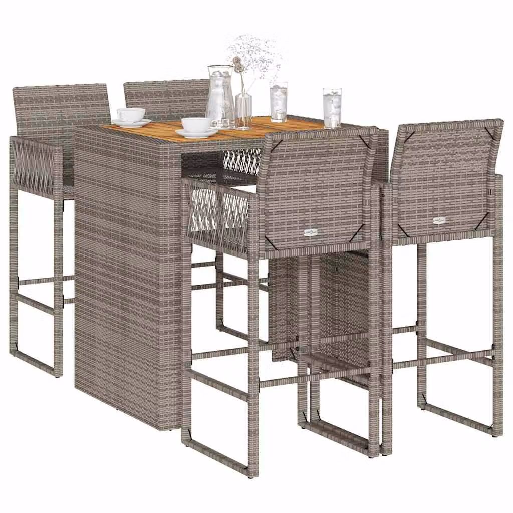 Set Bar da Giardino vidaXL in Polyrattan e Legno di Acacia Nero 5 Pezzi