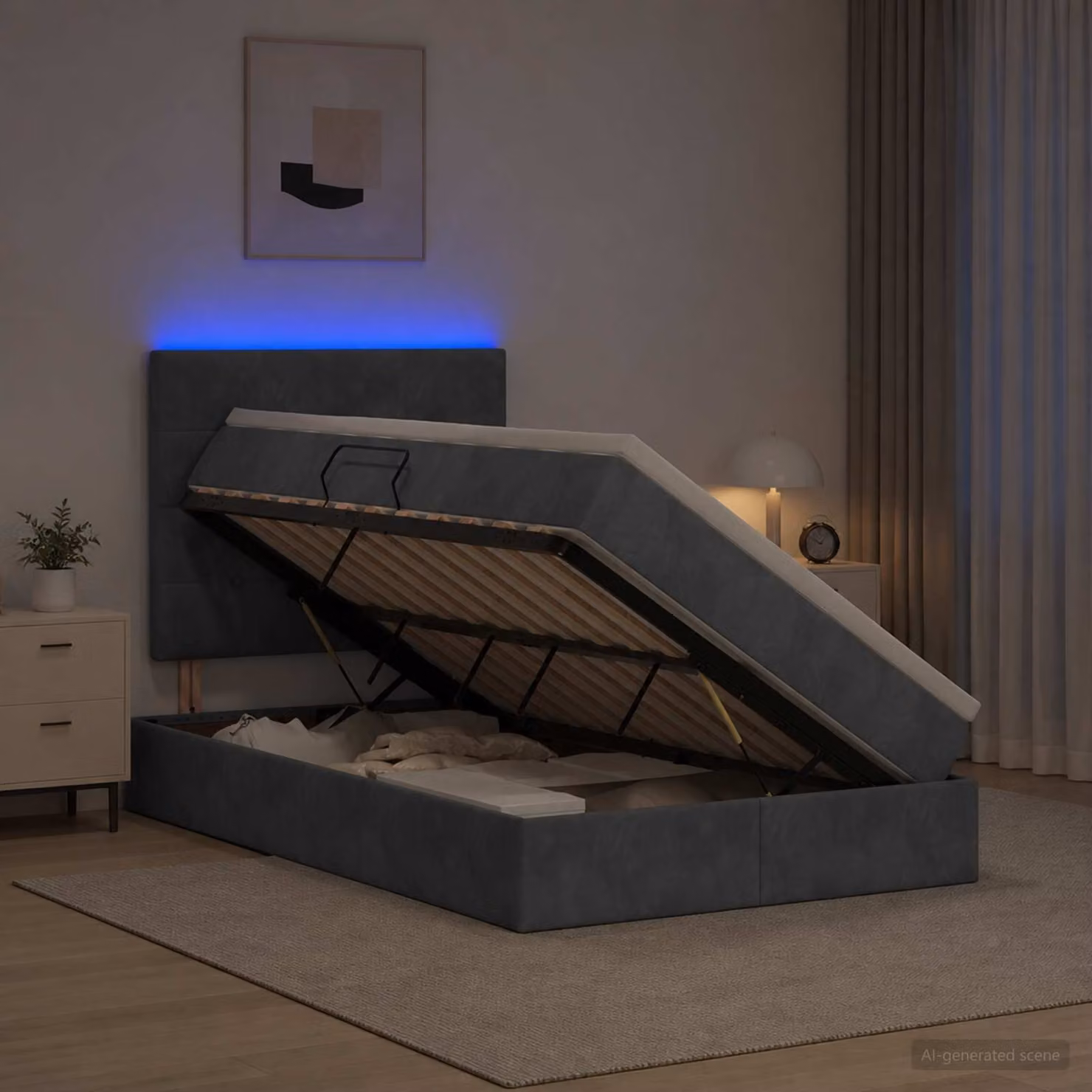 Letto con contenitore e materasso vidaXL in velluto grigio con illuminazione LED e porta USB L/P/H: 120 x 200 x 128 cm