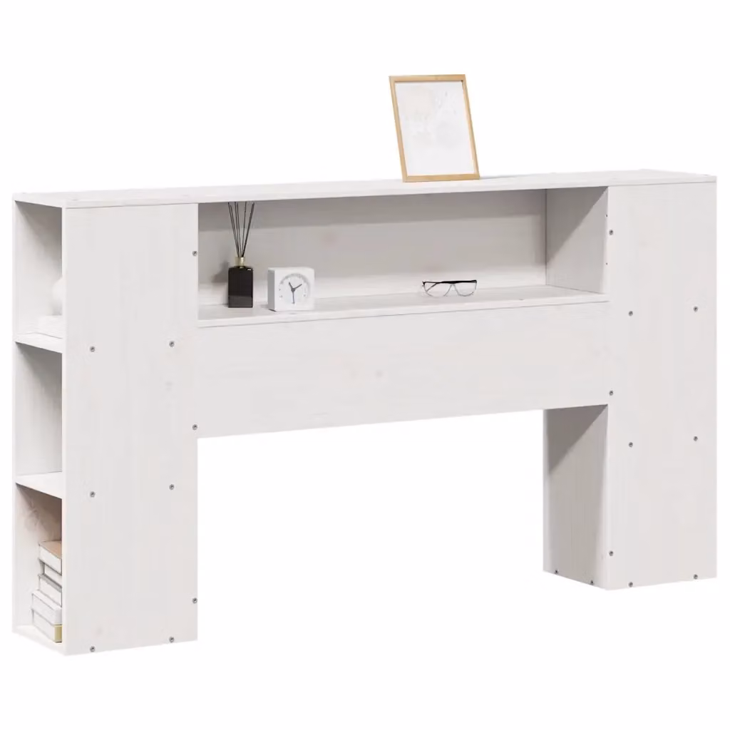 Testiera con Ripiani Design Mania in Legno Massello di Pino Bianco con Scomparti Laterali L: 141 cm, H: 82 cm, P: 24 cm – 2