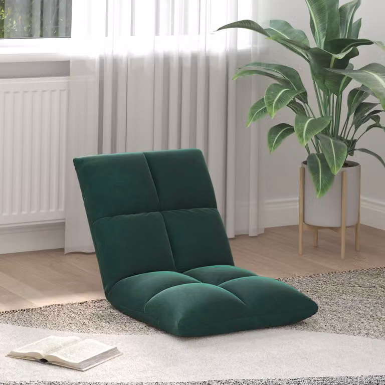 Sedia da pavimento regolabile vidaXL in velluto verde scuro con struttura in metallo