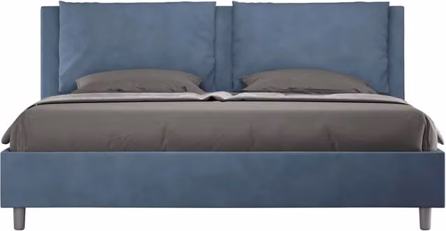 BS COM Letto matrimoniale king size senza rete imbottito 170x190 microfibra blu