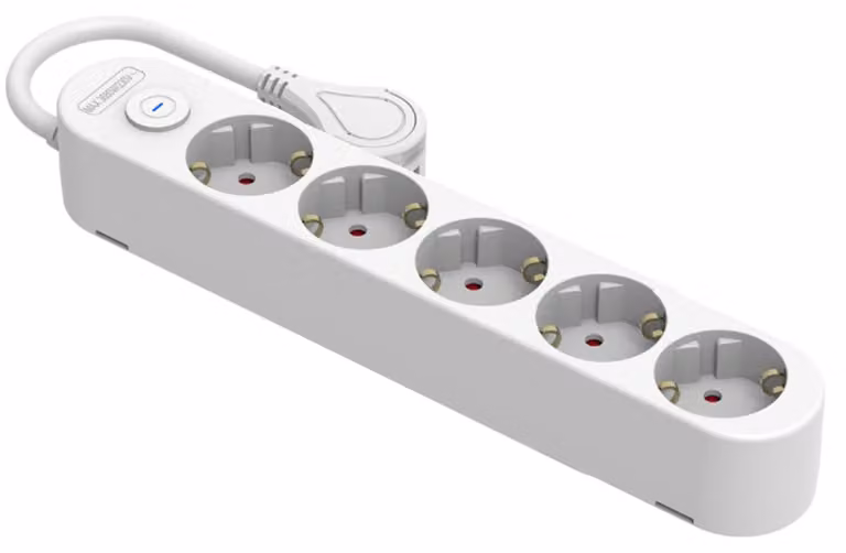 Silber Elektronik - Protek Plus Base elettrica a 5 prese con cavo interruttore 1,5 m IP20 Bianco