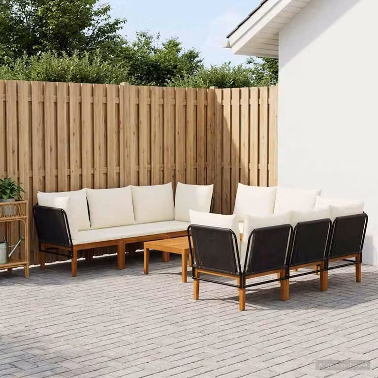 Set da giardino moderno vidaXL in legno massiccio di acacia e corda, 9 pezzi, Naturale