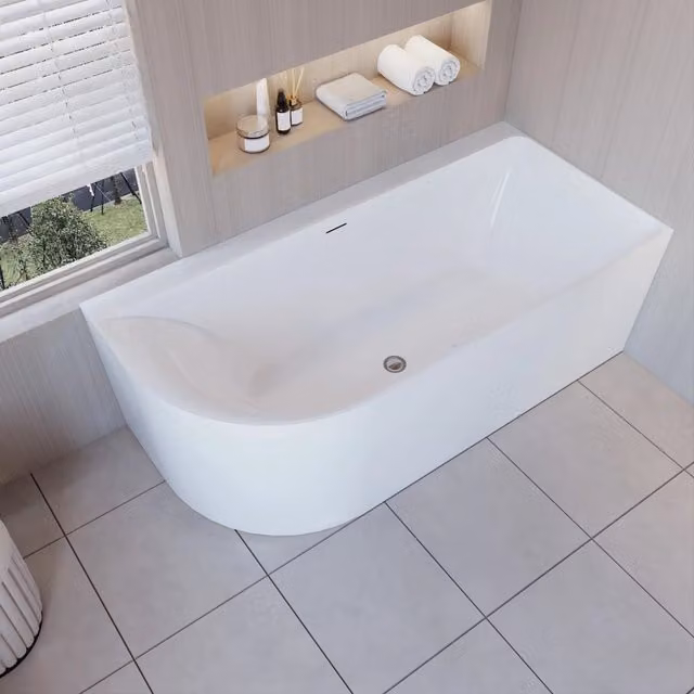 Vasca da Bagno a Isola in Acrilico 165x75x60 cm Semi-Freestanding Colore Bianco Angolo a Parete verso Destro