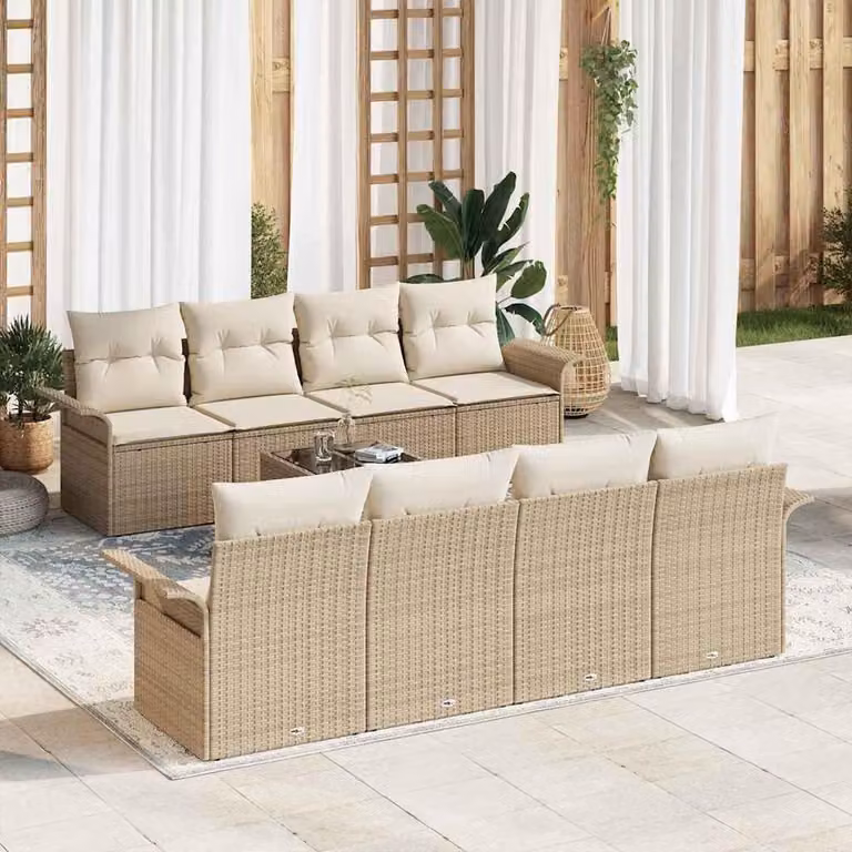Maison Exclusive - Set Divano da Giardino 9 pcs Beige Poly Rattan