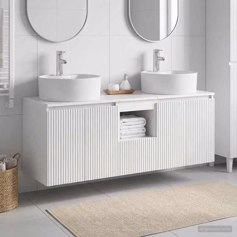Set di armadi da bagno vidaXL 3 pezzi in MDF bianco lucido L: 49,5 cm, P: 44,5 cm, H: 65 cm