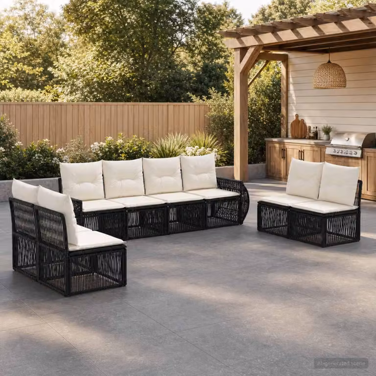 Maison Exclusive - Set da giardino composto da 8 pezzi. Divano da giardino in rattan sintetico, colore nero e crema