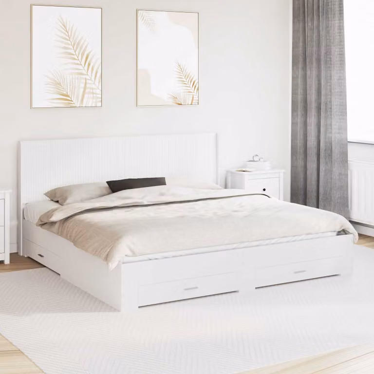 vidaXL Struttura letto moderna con contenitore e testata in legno MDF laccato bianco, L/P/H: 180 x 200 x 100 cm