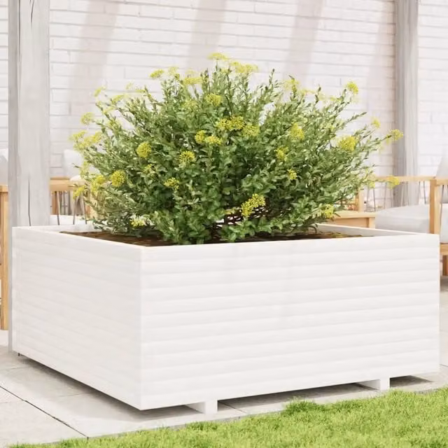 Fioriera da Giardino-Vaso da Esterno Bianca 110x110x49,5 cm Legno Massello Pino