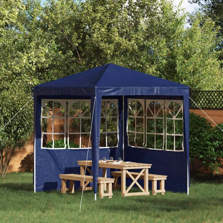 Set di 2 pareti per tenda da festa vidaXL in blu, realizzate in acciaio e PE, L 200 cm x H 195 cm